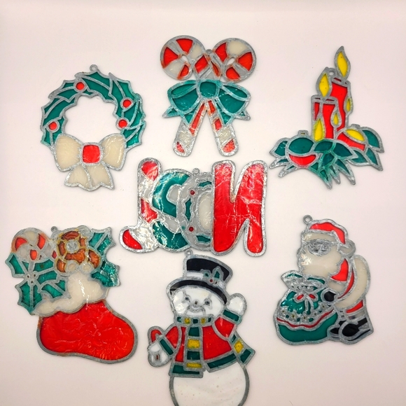 Lot of 7 Vintage Leaded Stained Glass Ornaments/Sun Catchers - Picture 2 of 2